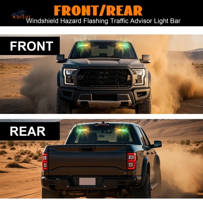 AAT-FE208 New Car Interior LED Dash Strobe Lights Windshield Emergency Flashing Lamps Warning Light Bar Suction Cups Mount