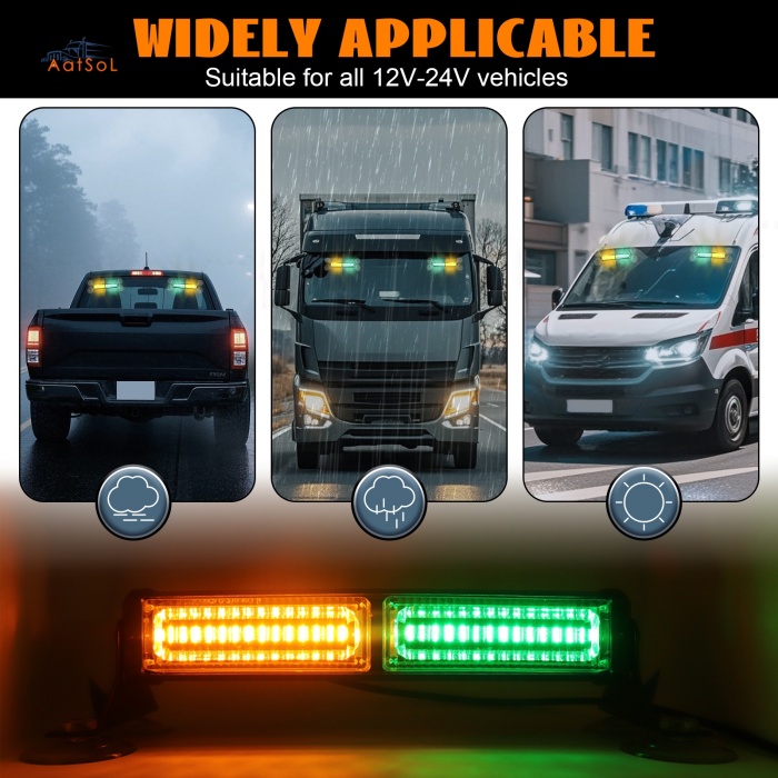 AAT-FE208 New Car Interior LED Dash Strobe Lights Windshield Emergency Flashing Lamps Warning Light Bar Suction Cups Mount
