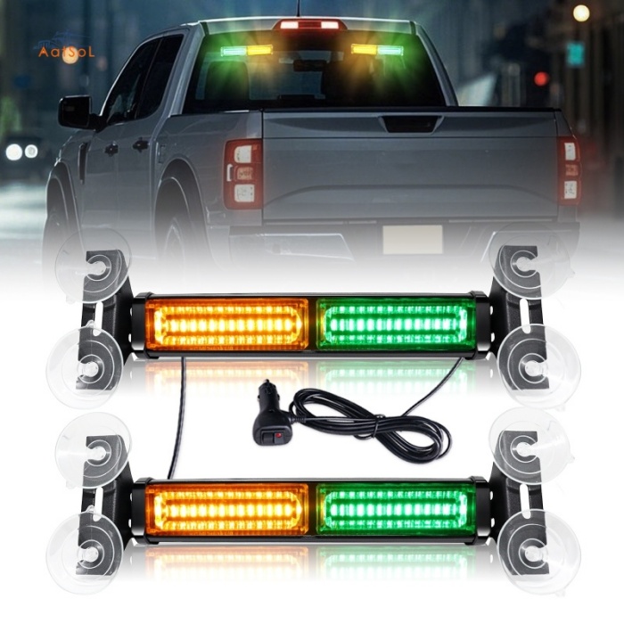 AAT-FE208 New Car Interior LED Dash Strobe Lights Windshield Emergency Flashing Lamps Warning Light Bar Suction Cups Mount
