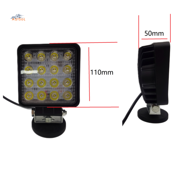 AAT-4048A1-50mmB Luz de trabajo LED cuadrada de 48 W de alto brillo para remolque, tractor, camión todoterreno, luz antiniebla para automóvil